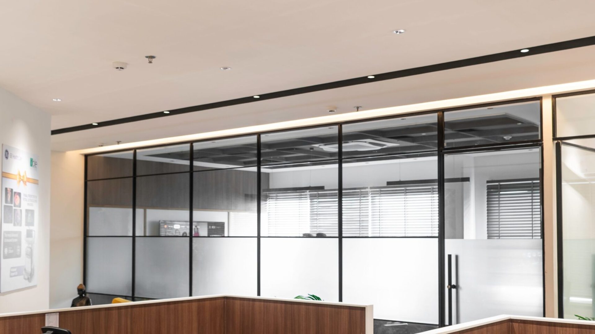 Sleek and contemporary office space in Mohali, Punjab, India showcasing cubicles and minimalist design.